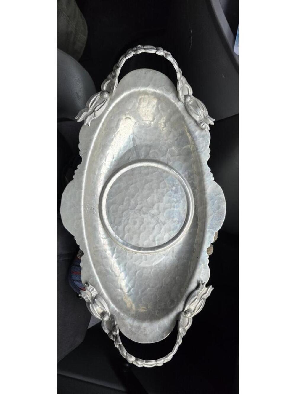 Rodney Kent Vintage Hammered Alum Serving Tray with Decorative Handles 434
